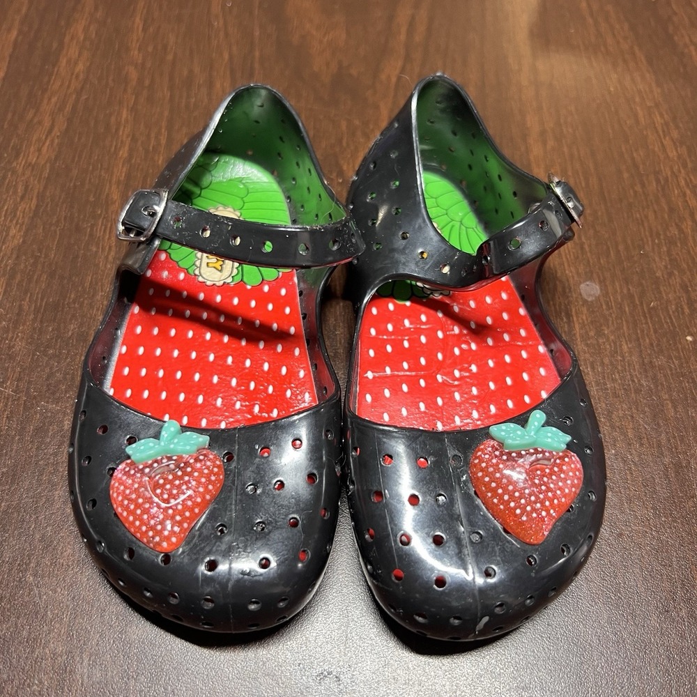 Vtg‎ Happy Jelly Shoes Toddler *Sz 6-see details* Black Strawberry Mary Jane Y2K